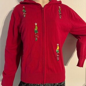 Christmas Tree Hooded Red Cardigan